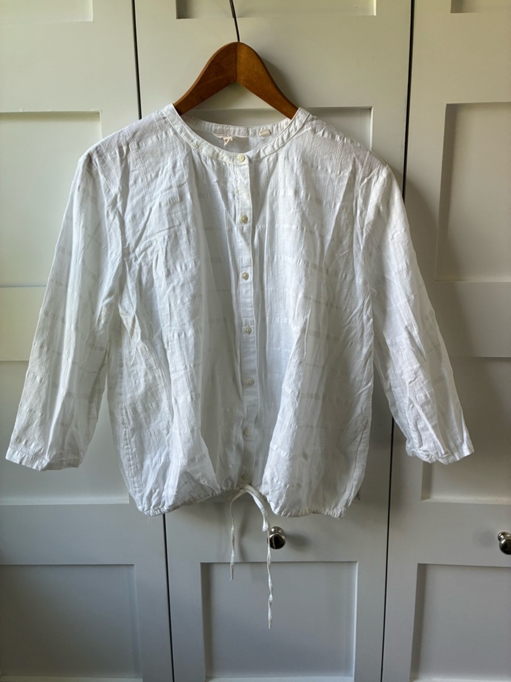 Fat Face White Cotton Elastic Tie Bottom Blouse